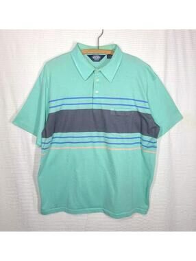 Vtg 80s Knightsbridge Polo Shirt Mens XL Single Stitch Thin Knit Cotton Stripes